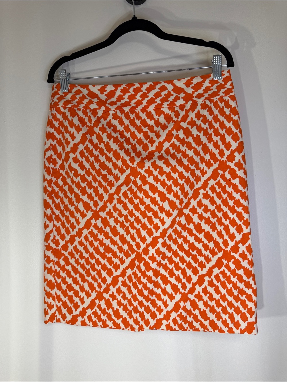 J. Crew Orange and Off White Geometric Pencil Skirt